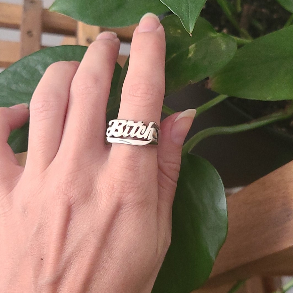 BITCH ring nameplate stacker brass